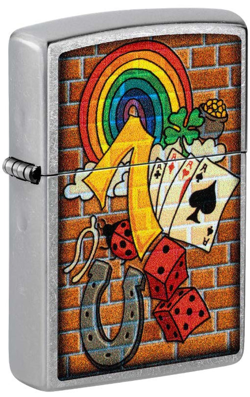 Zippo 46807 vžigalnik Lucky Symbols, Street Chrome